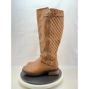 DREAM PAIRS Womens Size 9.5 Wide Calf Brown Knee High Quilted Riding Boots Zip
